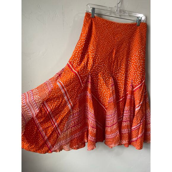 Spirit By Coldwater Creek Orange Polka Dot Cotton A-Line Midi Skirt- Size 10 - Picture 2 of 5